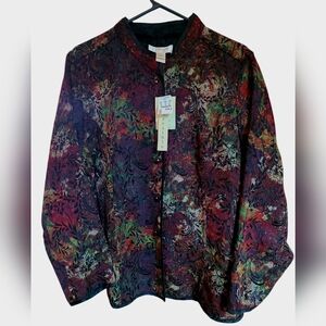 CJ Banks Women's Burgundy Floral Blazer 1X